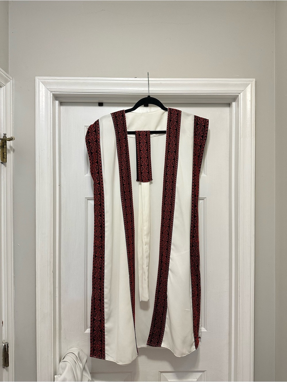 Cream and Burgundy Open Front Vest with Ethnic Trim